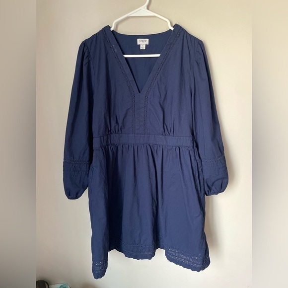 J.Crew V-neck Mini Dress Navy Blue Peasant Boho Size Small - Picture 1 of 9
